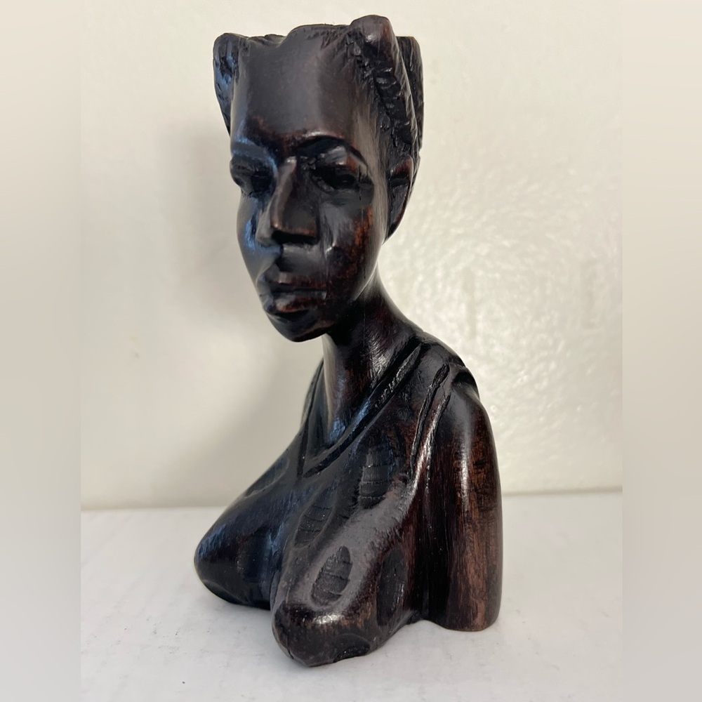 Authentic Hand Carved African Woman Wooden Head Bust